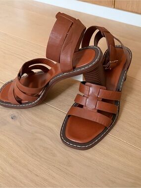 NWT H&M Leather Block Heel Sandals